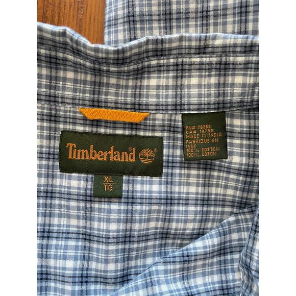 Timberland Mens XL Long Sleeve Button Up Polo 100% Cotton Plaid Gray White - Picture 3 of 8